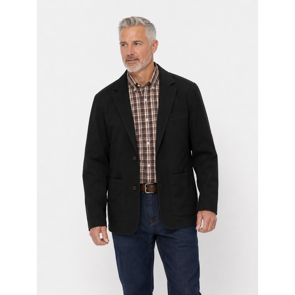 Duluth Trading Co Firehose Blazer Mens Lg Black Cotton Canvas Sport Coat Jacket